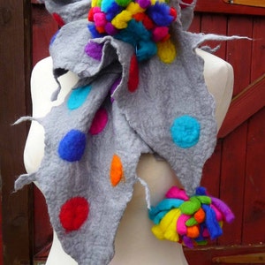 felted wool scarf, scarves, wrap, handmade, felt, lagenlook, art to wear, rainbow, MADE TO ORDER image 5
