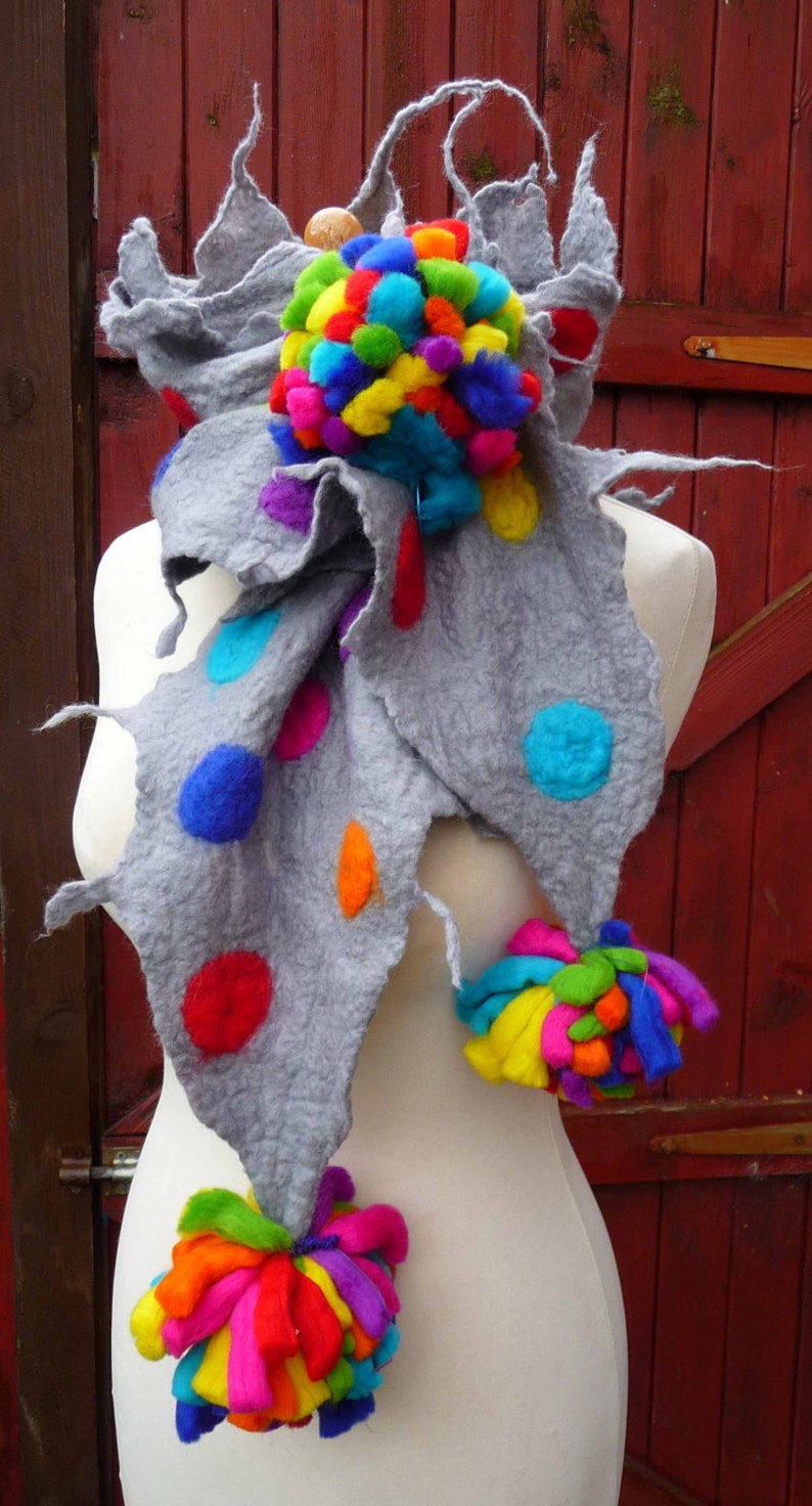 felted wool scarf, scarves, wrap, handmade, felt, lagenlook, art to wear, rainbow, MADE TO ORDER image 5