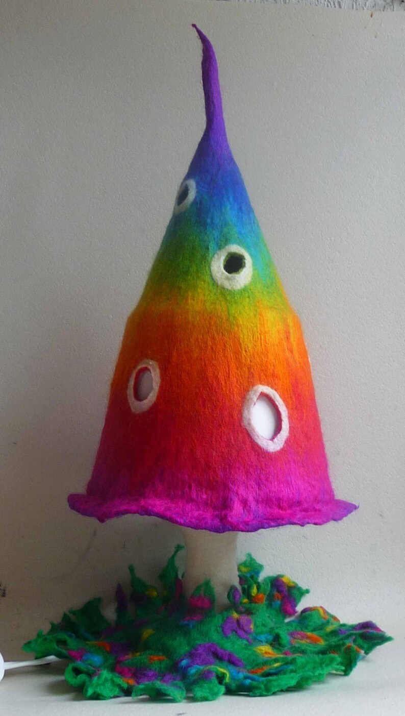 Felted fairy lamp toadstool rainbow mushroom bedside lamp ...