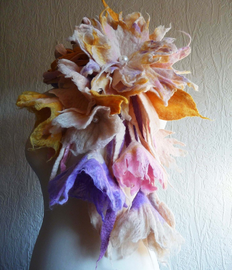 Felted Wool Flower Necklace Lariat Belt scarf Handmade - Etsy