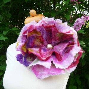 handmade felted flower necklace, lariat, belt, felted flower scarf, handmade flowers, felt scarf, bespoke, sustainably made, handmade gift image 5