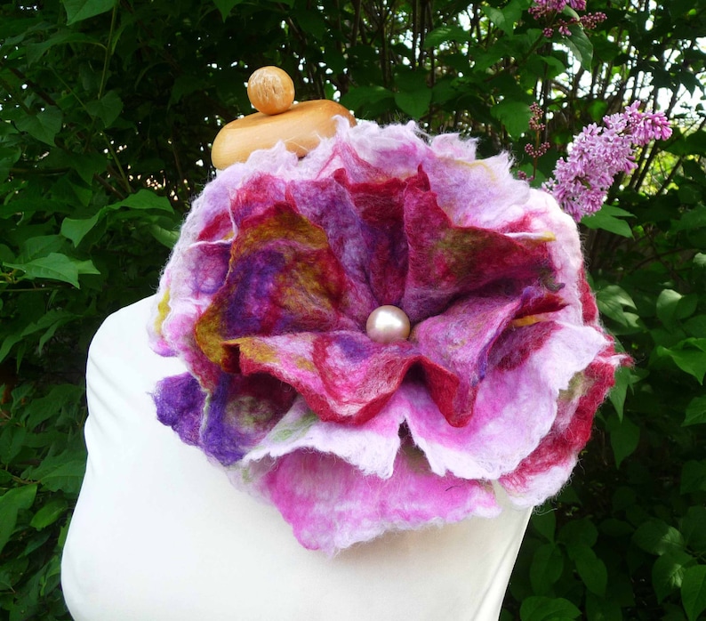 handmade felted flower necklace, lariat, belt, felted flower scarf, handmade flowers, felt scarf, bespoke, sustainably made, handmade gift image 5