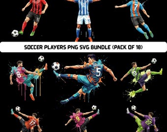 Watercolor Soccer Player Clipart | Dynamic Action PNG | Football SVG Bundle (Digital Download)