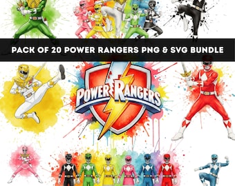 Power Rangers Stickers PNG SVG Bundle | Power Ranger Clipart | 20 Sticker Pack | Power Ranger svg png | Digital Download