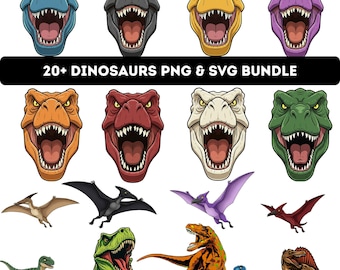 Dinosaur Clipart PNG Bundle | T-Rex SVG, Dino Cartoon, Jurassic Dinosaurs, Kids Sublimation Designs, Cricut Files, Instant Download
