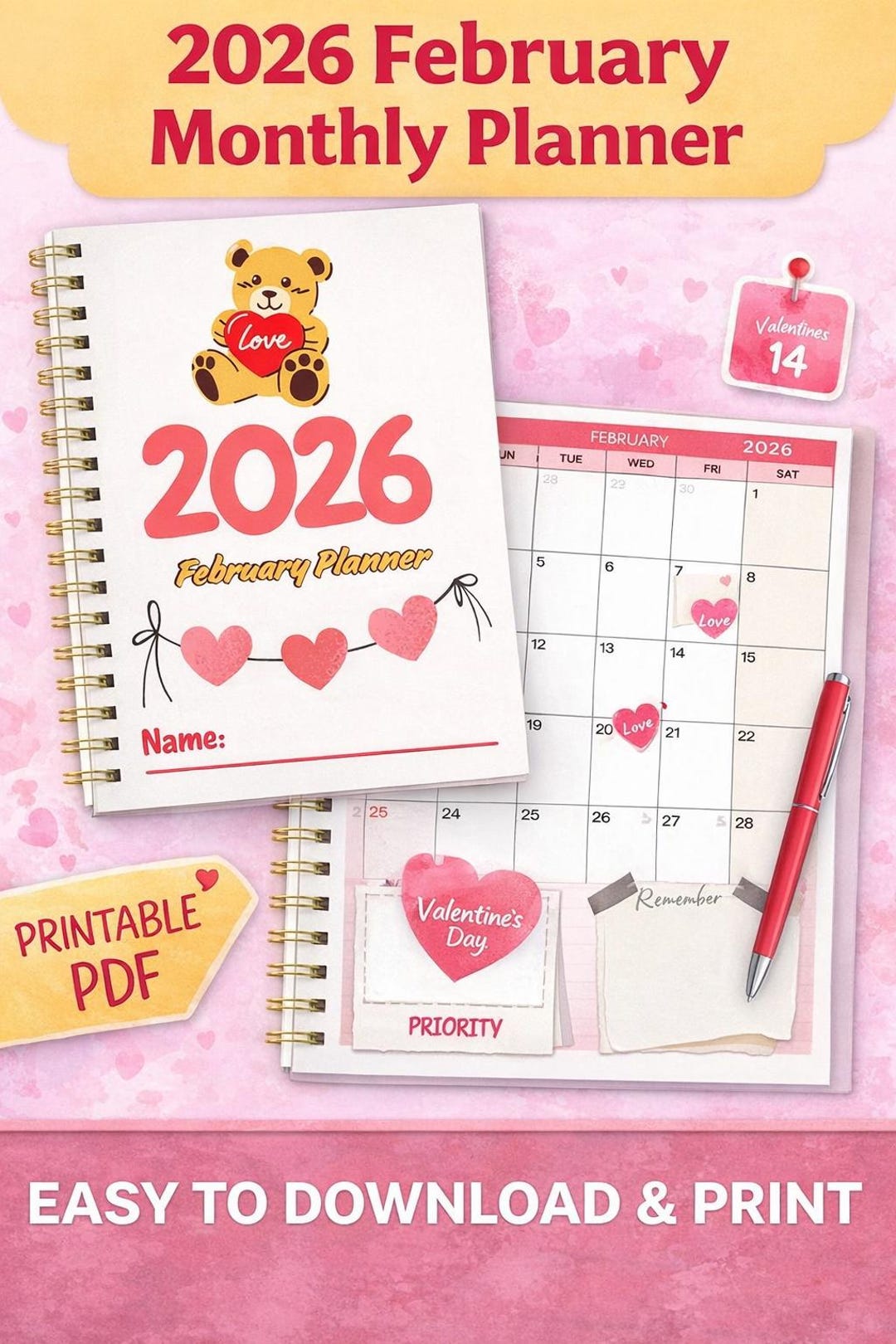 February 2026 Printable Monthly Planner and Calendar-instant Download ...