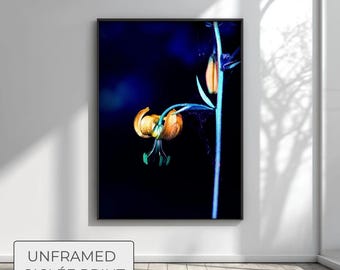 Surreal Lily Flower Poster, Cyberpunk Botanical Wall Art, Bioluminescent Giclée Print, Dark Floral Home Decor, Sci-fi Alien Planet Art