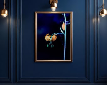 Surreal Botany Lily Print, Cyberpunk Decor Wall Art, Bioluminescent Flower Poster, Electric Blue Alien Planet Art, Sci-fi Cinematic Print