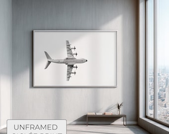Minimalist Military Aircraft Print, Top View Aviation Wall Art, Black and White Plane Poster, Modern Office Decor, Airbus Atlas Silhouette
