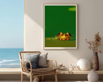 Framed Frog Wall Art, Emerald Green Moody Nature Decor, Dark Academia Aesthetic, Ready to Hang Framed Poster, Biophilic Interior Design
