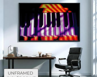 Piano Wall Art for Music Studio Decor - Giclée Print for Musician Gift, Synthwave Aesthetic Keyboard Poster, Audio Room, Gift for Producer