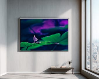 Emerald Guardian Insect Wall Art, Dark Botanical Poster, Moody Nature Photography, Dopamine Decor, Teal Purple Macro Print, Digital Download