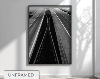 Large Wall Art - Brutalist Architecture Print - Urban Engineering Minimalist Poster - Black and White Highway Giclee Art - Office Wall Decor