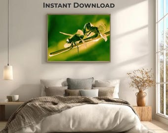 Dragonfly Wall Art, Printable Wall Art, Emerald Green Decor, Teal Wall Art, Digital Download, Nature Photography, Boho Wall Decor