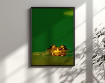 Frog Wall Art, Emerald Green Moody Nature Decor, Dark Academia Aesthetic Poster, Digital Download, Biophilic Design, Deep Gaze Atmosphere