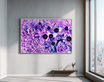 Electric Purple Meadow Wall Art, Vivid Floral, Abstract Neon Nature Poster, Maximalist Colorful Home Decor, Trippy Botanical Digital Print