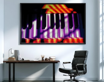 Musician Gift - Music Studio Decor - Piano Wall Art for Audio Room - Neon Piano Print - Synthwave Art - Gift for Producer and Music Lover