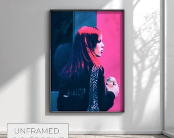 Urban Wall Art - Modern Female Portrait Street Style - Neon Pink Pop Art Woman, Large Graffiti Giclée Print for Loft Interior Decor