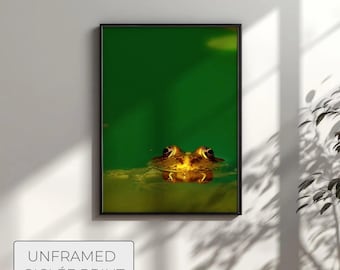Dark Green Frog Wall Art Print, Dark Academia Aesthetic Poster, Moody Nature Decor, Unframed Print, Maximalist Wildlife Art, Lake House