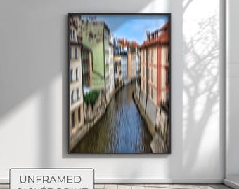 Prague Impressionist Art Print, Vertical ICM Cityscape, Abstract Canal Wall Art, Urban Geometry Poster, SilverPixelLab Protocol Series