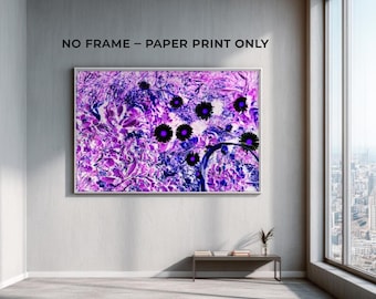Dopamine Decor Floral Meadow Print, Abstract Maximalist Wall Art, Neon Purple Botanical Giclée, Vibrant Nature Poster, Modern Bedroom Decor