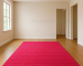 Handcrafted Hot Pink Rug | Custom Size Modern Carpet