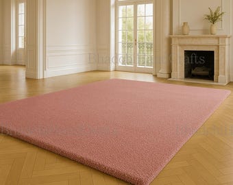 Alfombra tejida a mano color rosa empolvado / Minimalista, tamaño personalizado