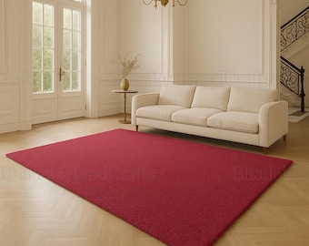 Hand Tufted Wool Area Rug – Raspberry Red Modern Rug, Custom Size