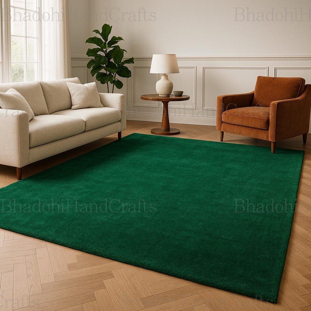 Hand Tufted Emerald Green Wool Rug | Custom Size Minimalist Carpet - Etsy