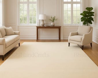 Ivory Wool Rug, Hand Tufted Minimalist Carpet, Custom Size