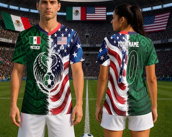Custom Half USA Half Mexico Soccer Jersey, Personalized Soccer Jersey, Mexico USA Binational Football Jersey, Soccer Fan Gift Jersey