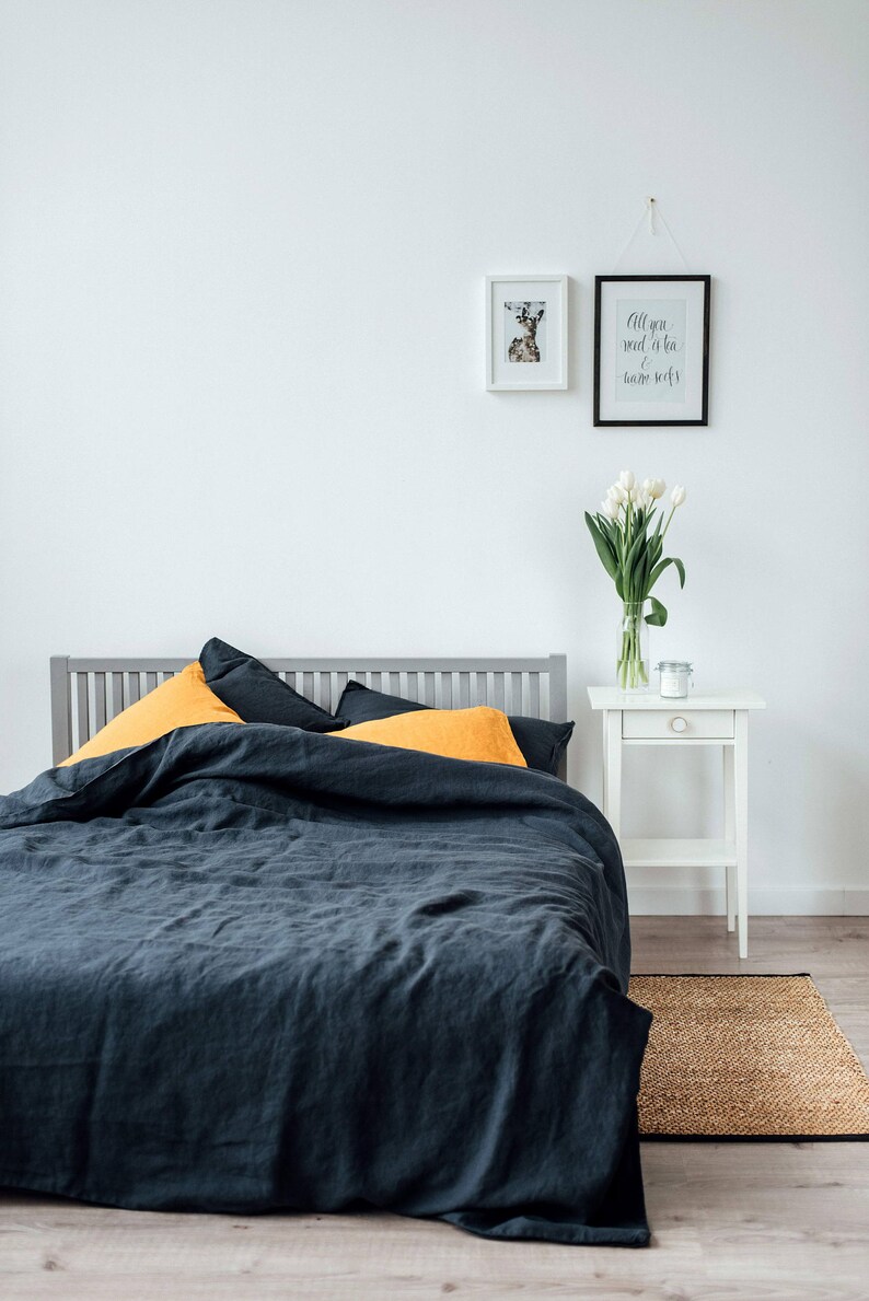 Charcoal Fitted sheet 100/% Flax Linen Seamless Washed Softened Twin XL Single Full Queen King Cal King \\ All size