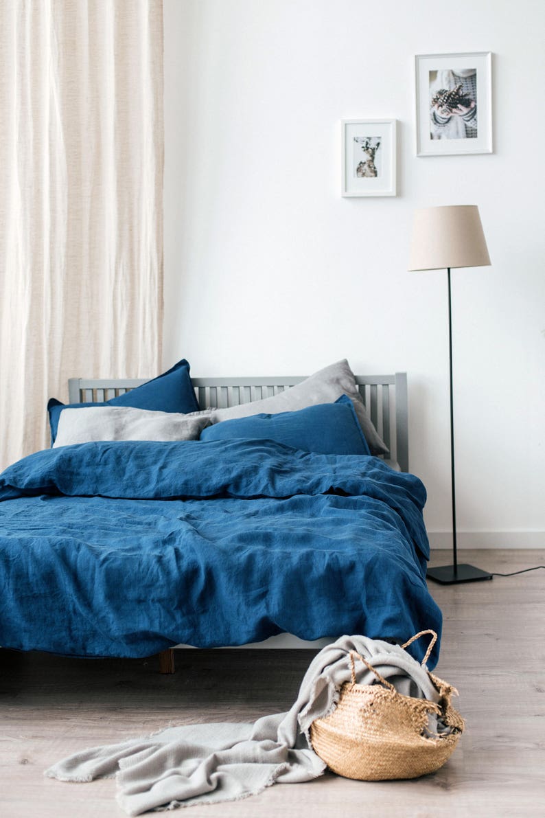 Midnight Blue 100 Flax Linen Duvet Cover Shams Seamless Etsy