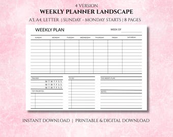 Minimalist Weekly Planner Printable | Habit Tracker (Digital Download) | Weekly To Do List