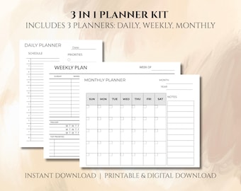 Minimalist Planner Bundle | Daily, Weekly, Monthly (PDF)