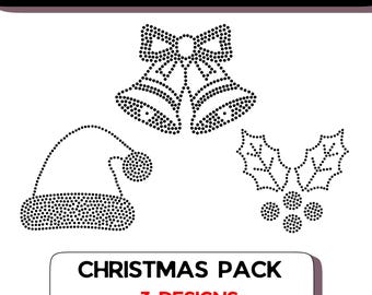 Christmas Rhinestone Template SVG Bundle | Bells, Santa Hat, Holly (Digital Download)