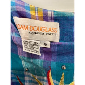 Adam Douglass Adrianna Papell Vintage Plaid Sunburst Embroidered Dress Teal 12 image 6