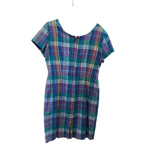 Adam Douglass Adrianna Papell Vintage Plaid Sunburst Embroidered Dress Teal 12 image 4