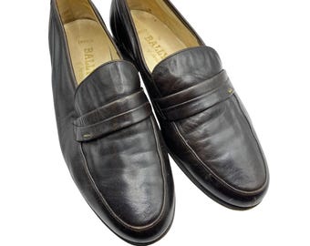 Vintage Bally Enrico Mens Dark Brown Leather Penny Loafers Swiss Made Size 9.5