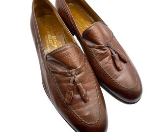 VTG Bally Switzerland Brown Leather Tassel Loafers Wing Beltic 612 Mens Size 9 M