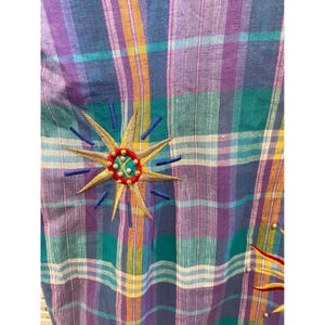 Adam Douglass Adrianna Papell Vintage Plaid Sunburst Embroidered Dress Teal 12 image 3