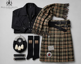 Conjunto de kilt escocés de 10 piezas para hombre: kilt tradicional de tartán de las Tierras Altas, traje de boda completo.