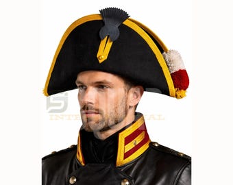 British Military Cocked Hat Black Bicorne with Gold Trim – Historical Uniform Headwear