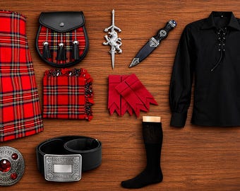 Men Scottish Highland Kilt Outfit Wedding Tartan Set Sporran Belt Shirt Complete Package