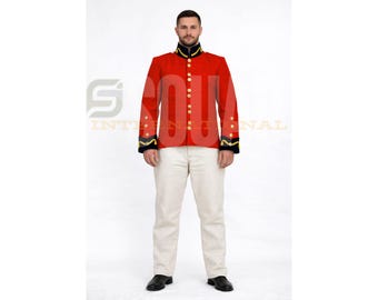 British Red Military Uniform Jacket with Gold Buttons Historical Reenactment Costume for Men
