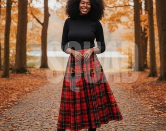 Handmade Highland Tartan Maxi Skirt – Full Length Plaid Wrap Kilt – Custom Fit Celtic Wear