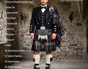 Prince Charlie Kilt Outfit Wedding Tartan Suit Full Highland Dress Set With Accessories