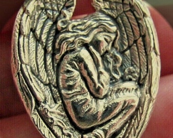 Vintage Sterling Silver Sleeping Angel Brooch/Pendant