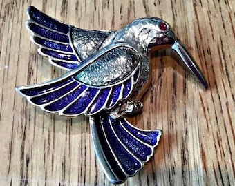 Vintage Enamel Humming Bird Brooch