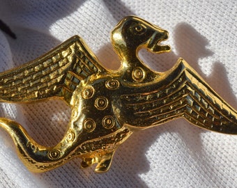 Vintage Gold-tone Cute Dragon Brooch